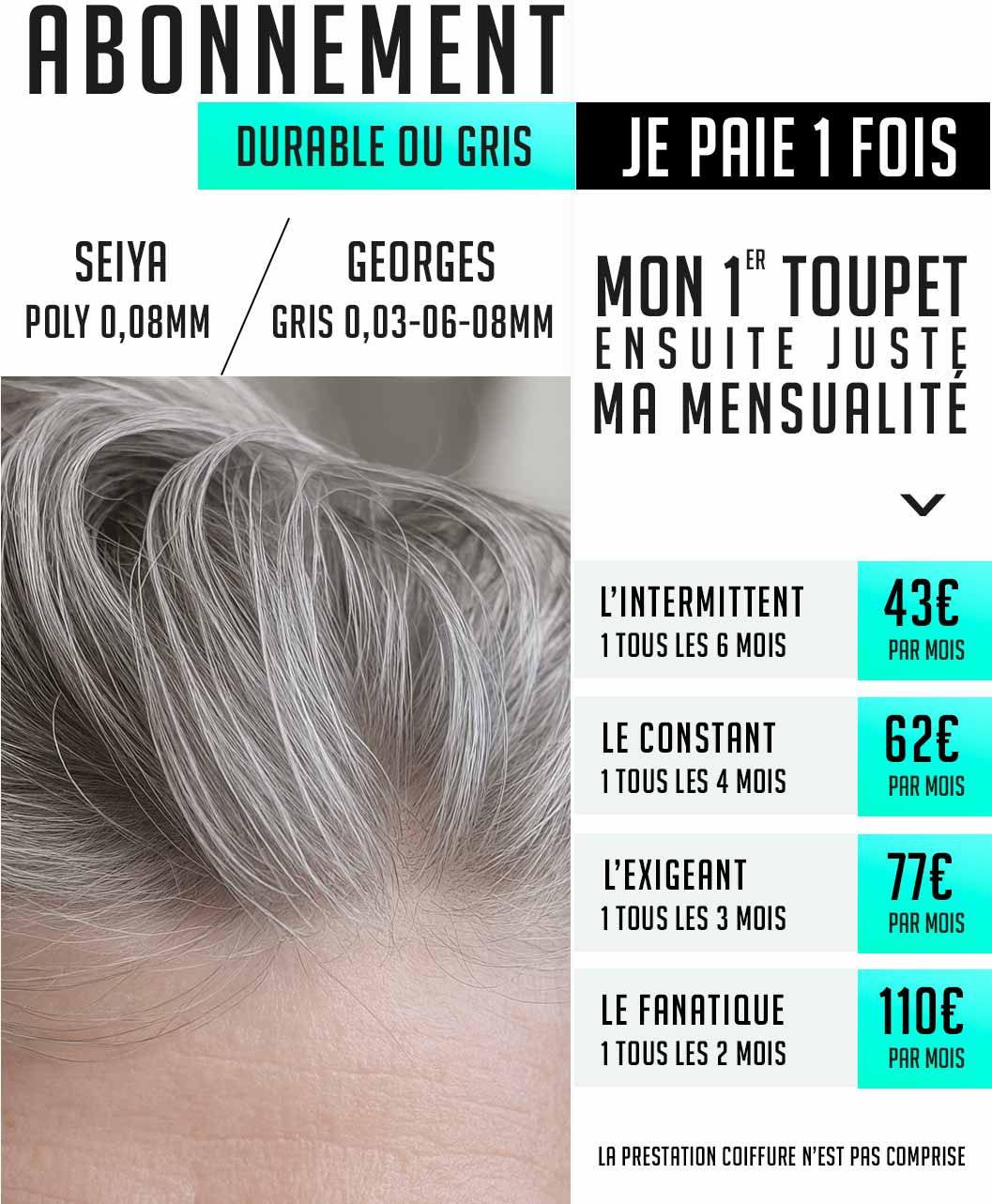 Abonnez-vous aux prothèses capillaires Seiya ou Georges pour une confiance renouvelée specifique toupet abonnement complement capillaire