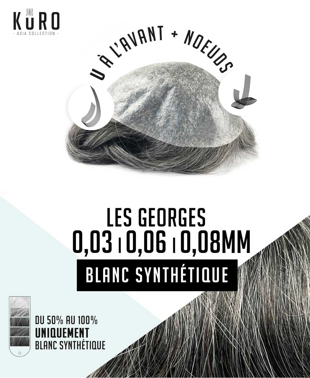 Georges Complément capillaire à partir de 50% Gris fiche toupet kuro georges